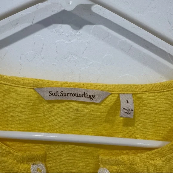 Soft Surroundings Maxi Dress Small Yellow Embroidered Linen Resort Vacation - Picture 4 of 7